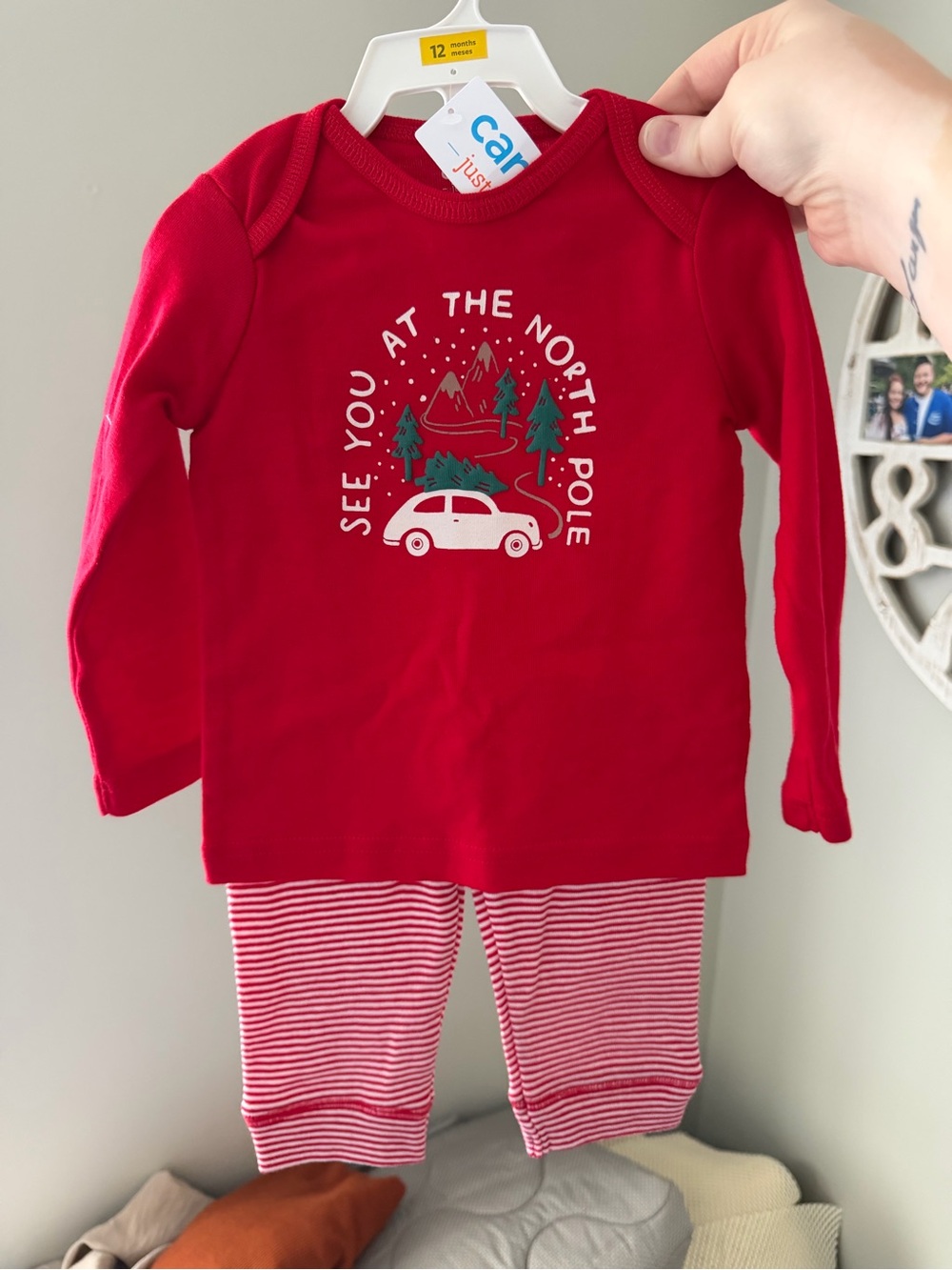 Carter's Red Long-Sleeve Holiday Pajama Set with Striped Pants